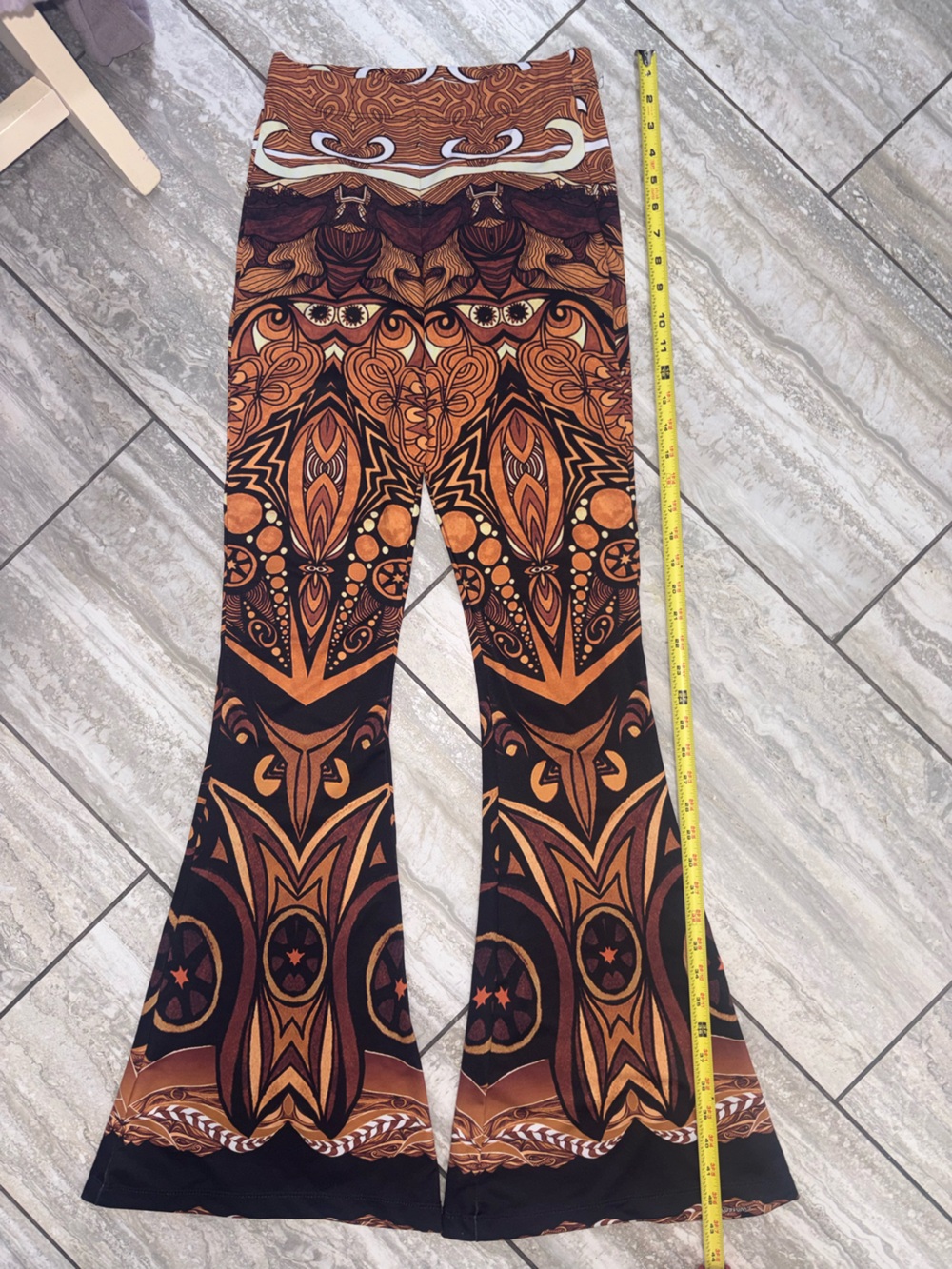 Vision Lab MEDIUM Orange & Black Flared Festival Pants Leggings Yoga like new